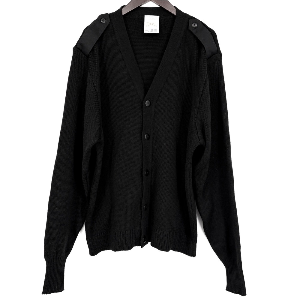 NWOT Military Mehlin Estey Cardigan  Black Wool Blend V-Neck Elbow Pads
Size 46L